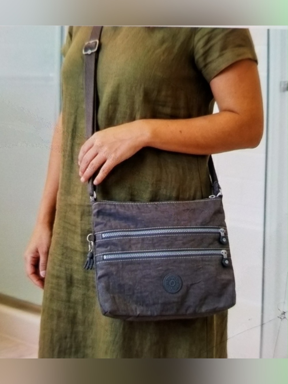 Kipling Black Crossbody Bag with Silver Zippers